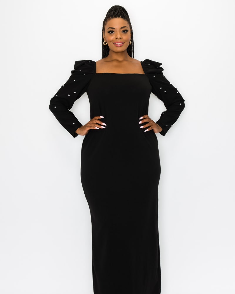 Plus Size Evangeline Rhinestone Sleeve Dress Black